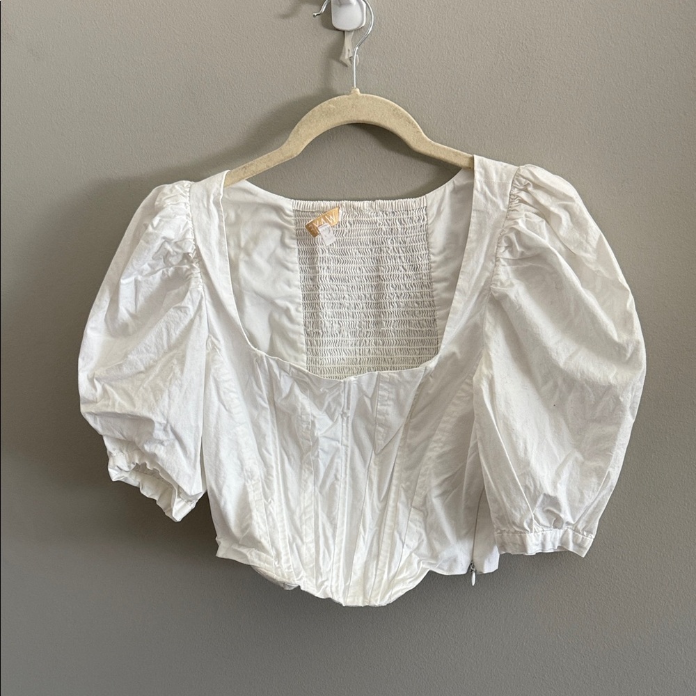 Wayf White Corset Puff Sleeve Blouse - Picture 3 of 5